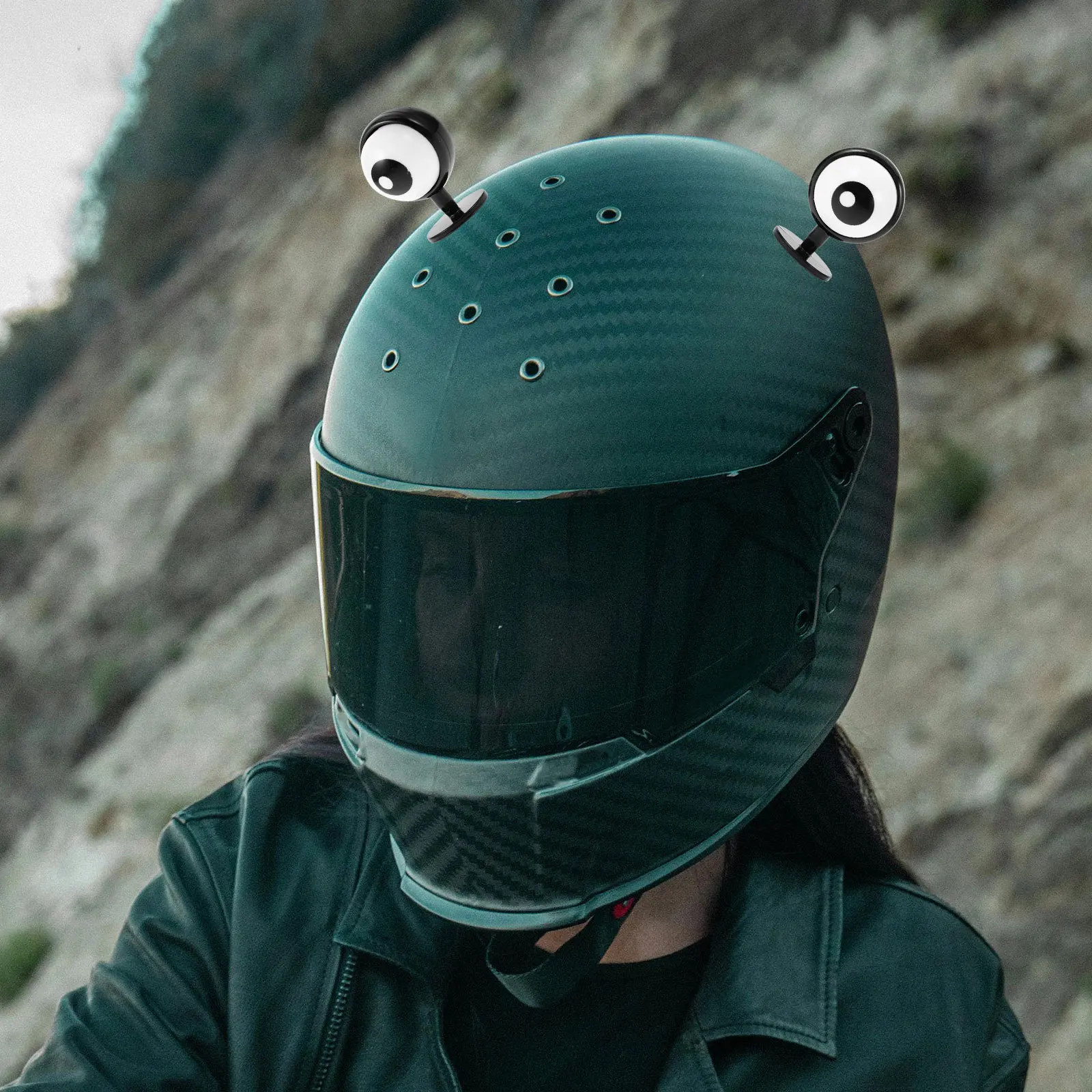 

Adorable 3D Eye Decoration for Motorcycle Weather Resistant Cute Horns Stickers for Bike Ski Helmets Decorative