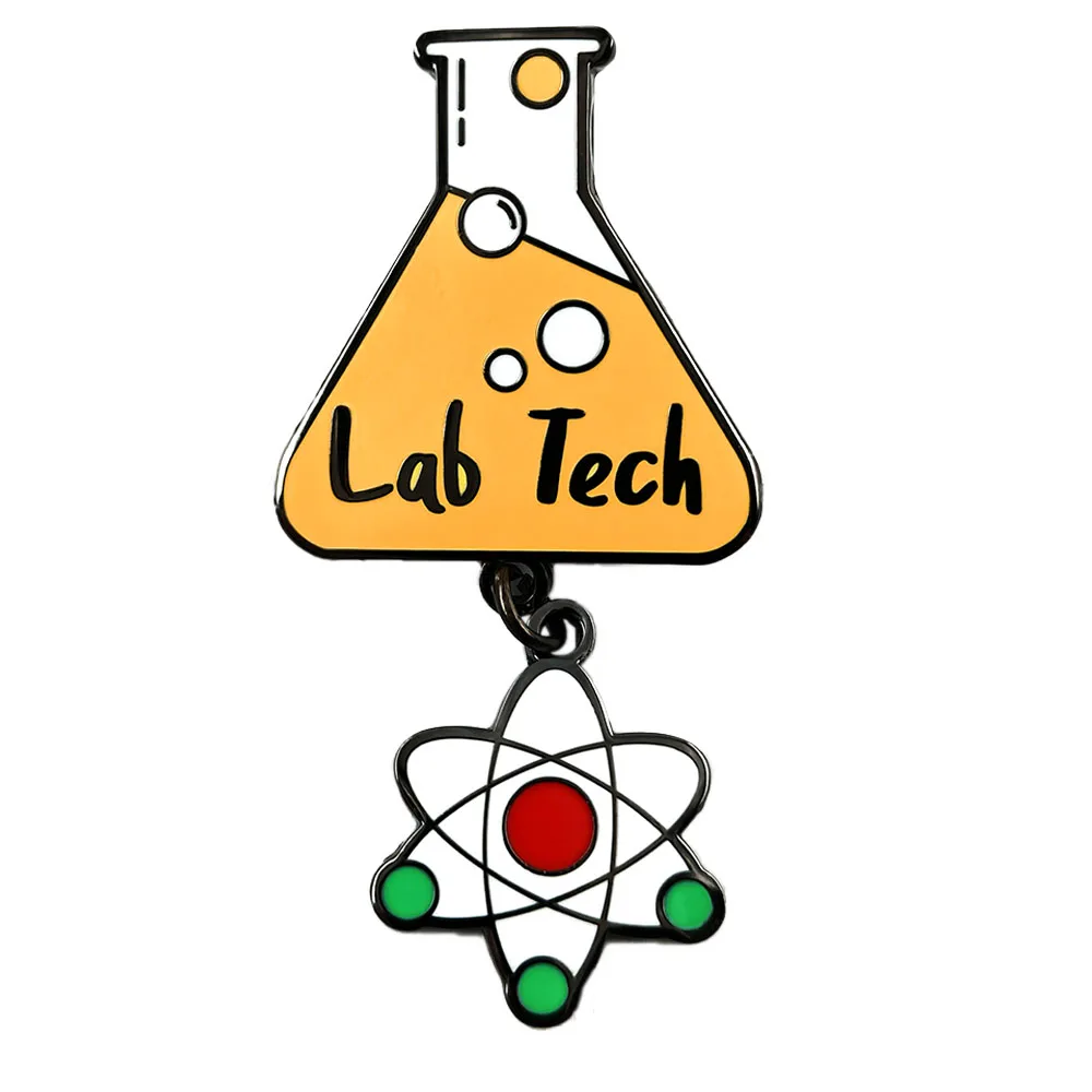 Laborforscher-Brosche, kegelförmige Flasche, Atomabzeichen, Anhänger für experimentelles Personal, Emaille-Anstecknadel, Zubehör – Detail 1
