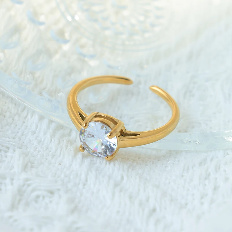 May@RZ Classical Brilliant Zircon Stainless Steel Open Ring 14K Plated Fashion Adjustable Ring Chic Jewelry For Men And Women