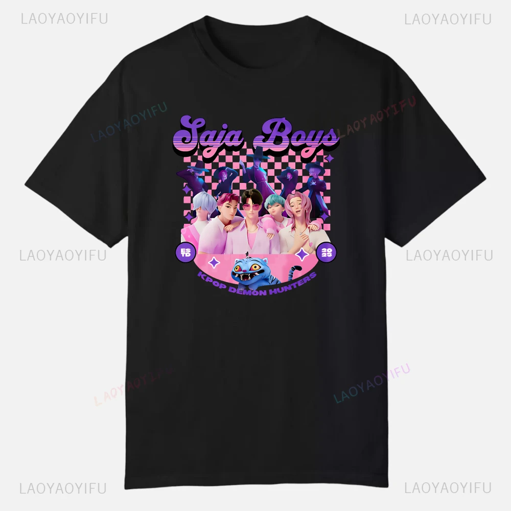 KPop شيطان الصيادين تي شيرتات عجيبة ملابس قطنية مطبوعة بلايز عادية قصيرة الأكمام الرجال تيز الجرافيك الملابس جودة الشارع الشهير