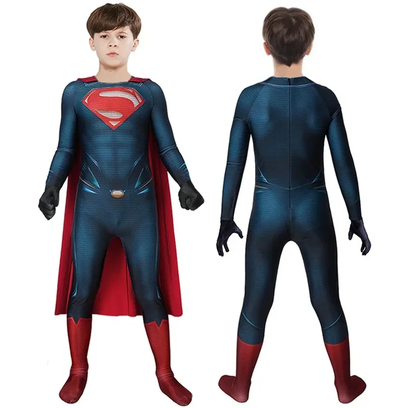 Superman Wunder Superheld Clark Kent Kal El Cosplay Costume Bodysuit Overall Halloween Party Costume für Kinder Aldult