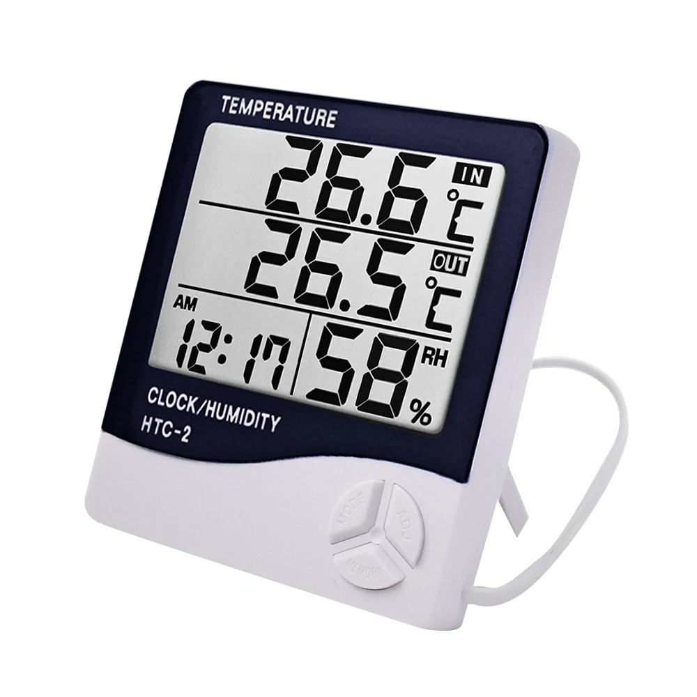 LCD Electronic Digital Temperature Humidity Meter HTC-1 HTC-2 Indoor Outdoor Thermometer Hygrometer Weather Station Clock