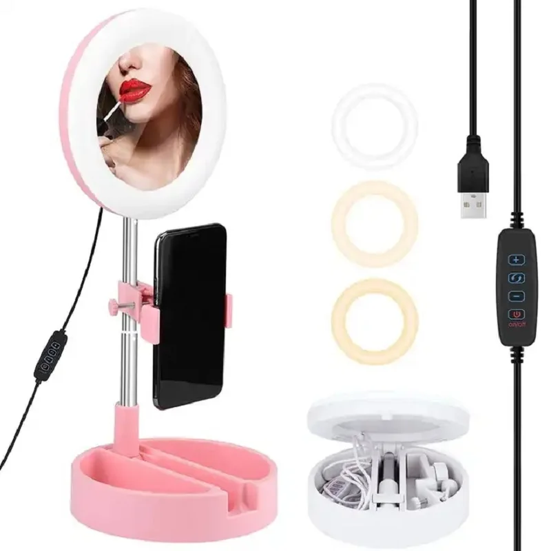 Portable foldable Desk Dimmable LED Selfie Ring Fill Light Phone Led Lamp for Makeup Video Live Aro De Luz for TikTok