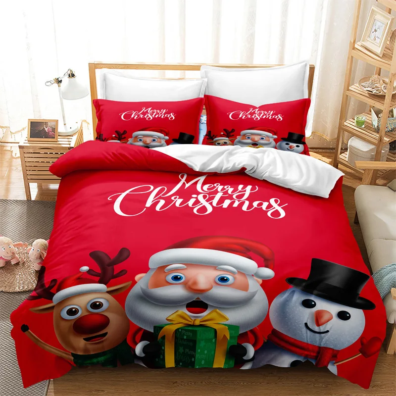 Santa Claus Duvet Cover Set with Pillowcases No Filling WashedBedding Set of 3 Pieces King Size Bedding Set Christmas Gift