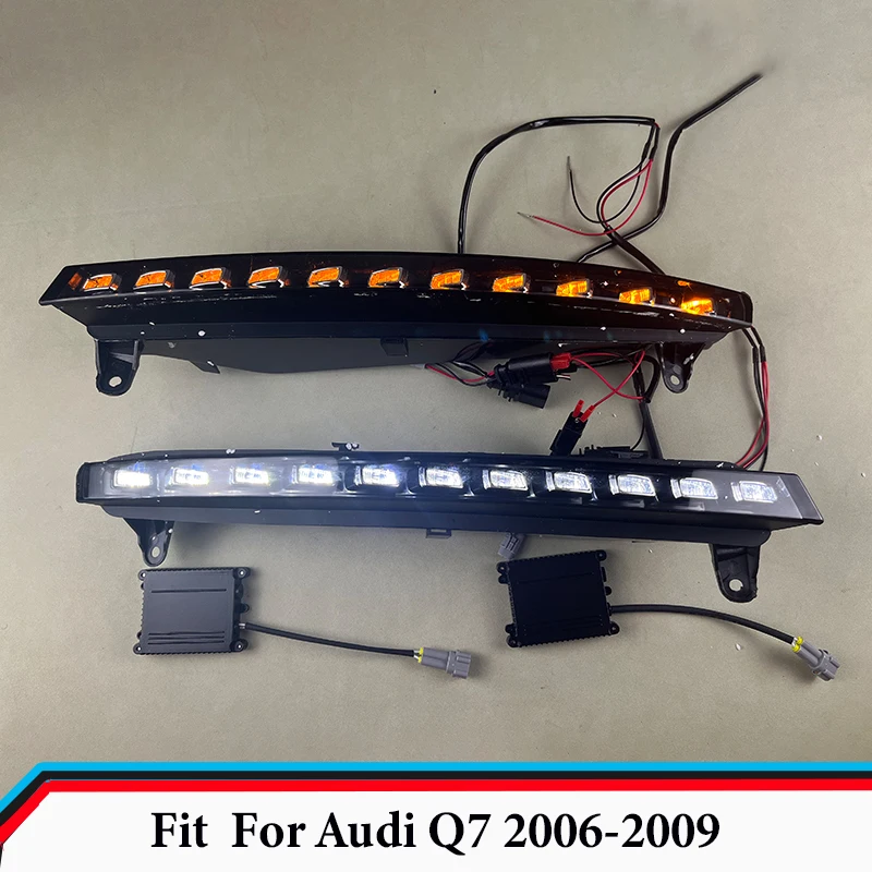 

Дневные ходовые огни, подходящие для Audi Q7 2006 2007-2009, дневные ходовые огни, противотуманные фары с желтым указателем поворота