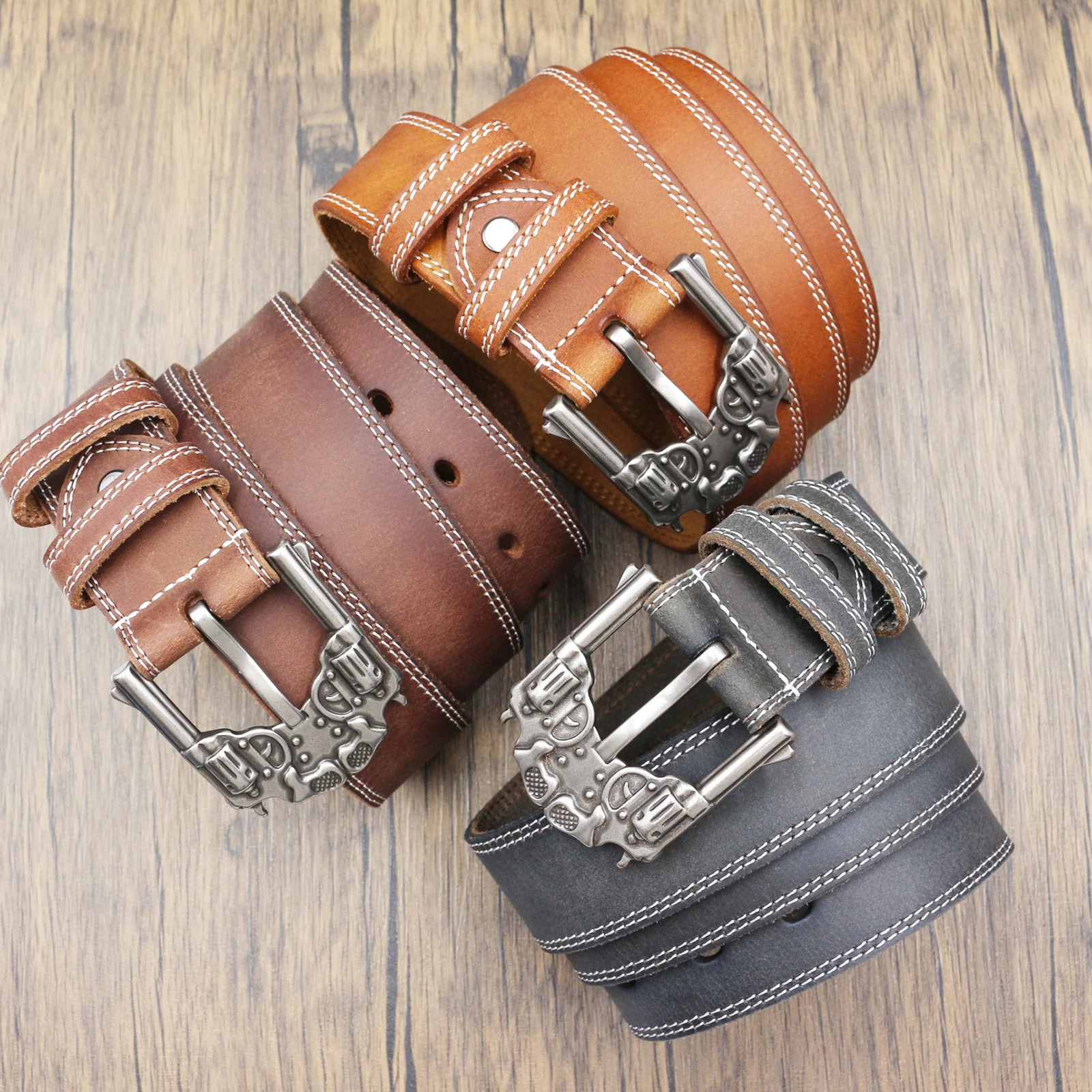 

Retro Crazy Horse Top-Grain Cowhide Genuine Leather man Belt Pure Unique Distressed Buckle Western Cowboy Style Jeans Belt