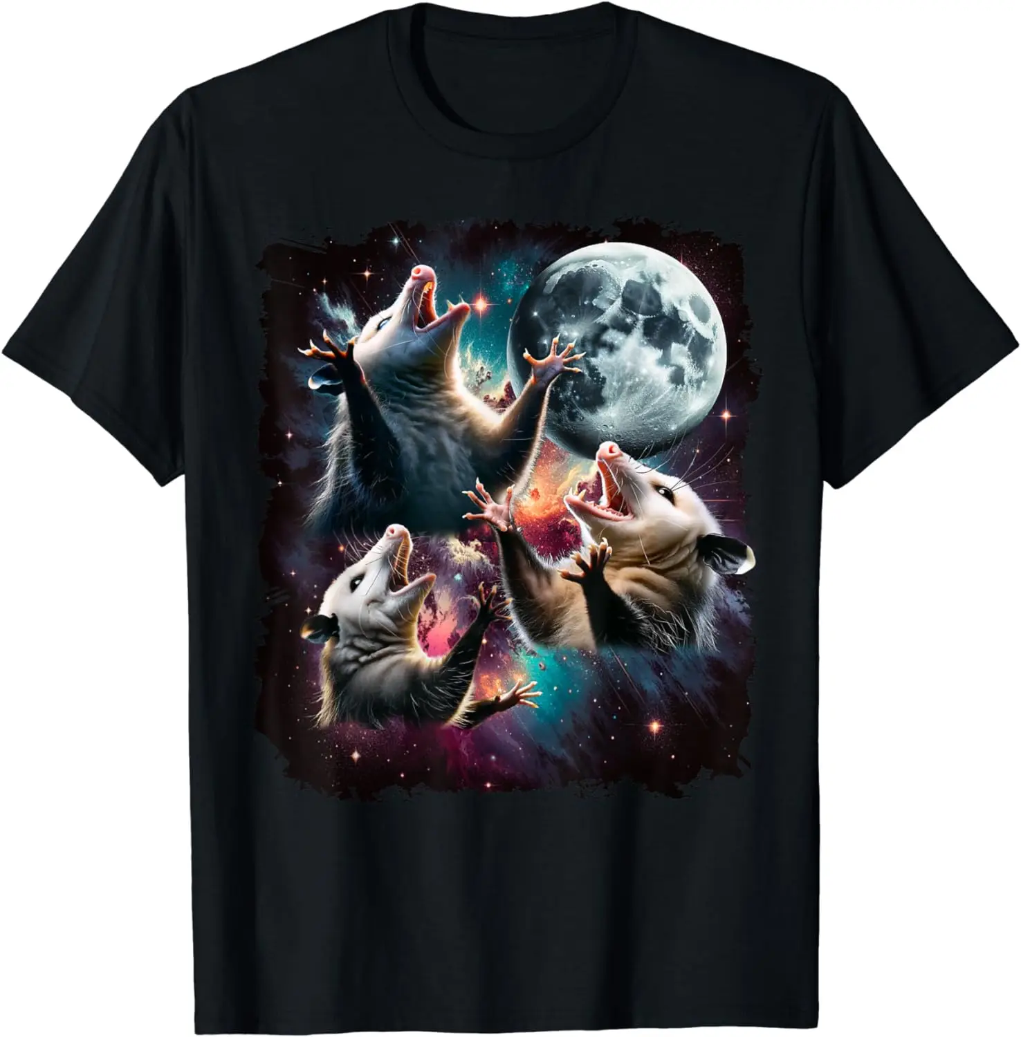 Three Opossum Moon | 3 Possum Moon Funny Weird Cursed Meme T-Shirt