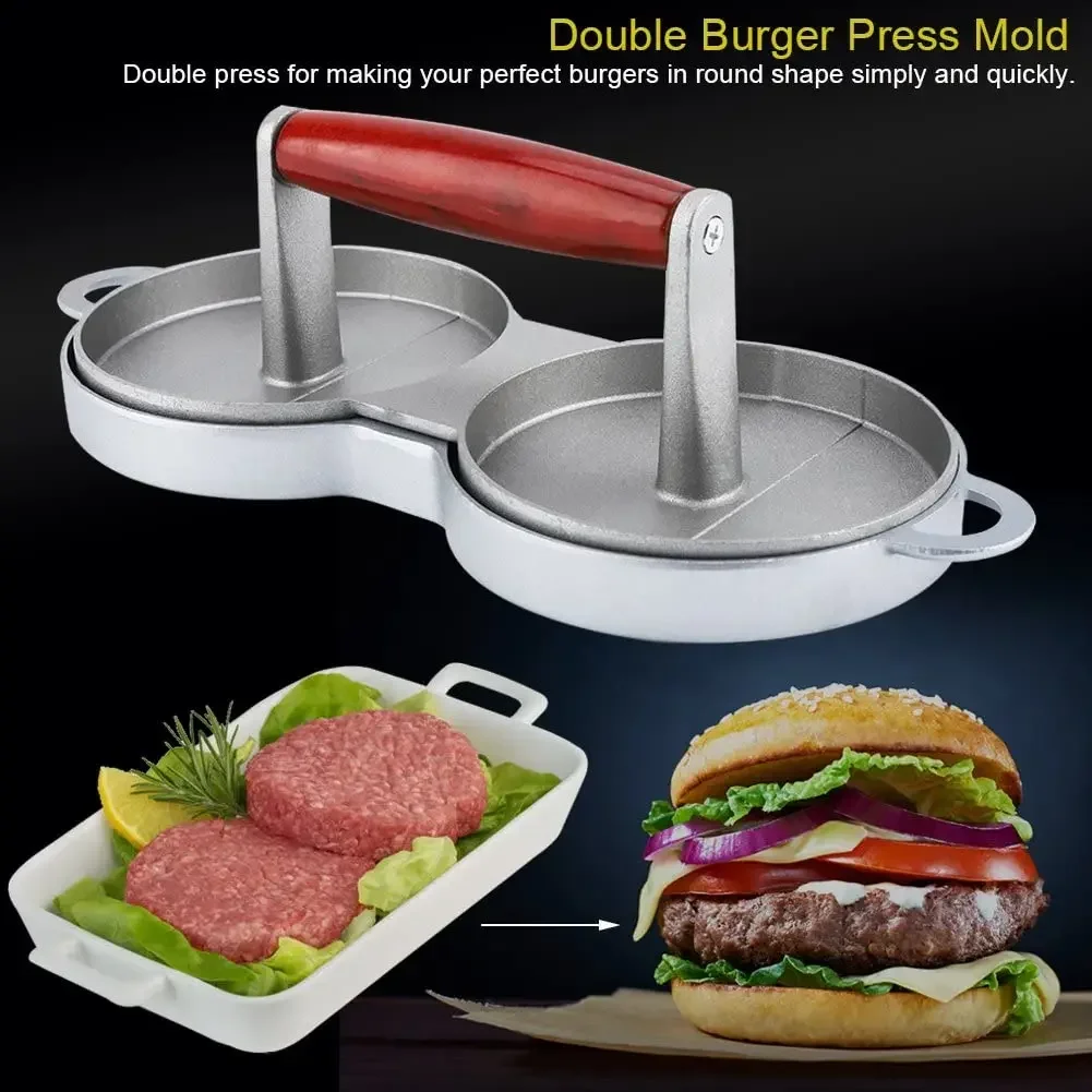 2 Grid Double Hole Stainless Steel Burger Meat Press,Machine Hamburger Meat Masher Press Minced Steak Mold Kitchen Cooking Tools