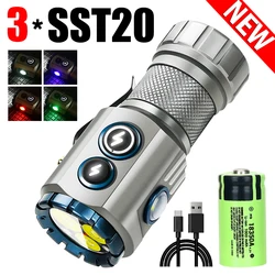 Mini Flashlight with RGB Side Lamp Portable EDC LED Torch Ultra-bright Outdoor Waterproof USB Camping Lamp with Magnet CAP CLIP