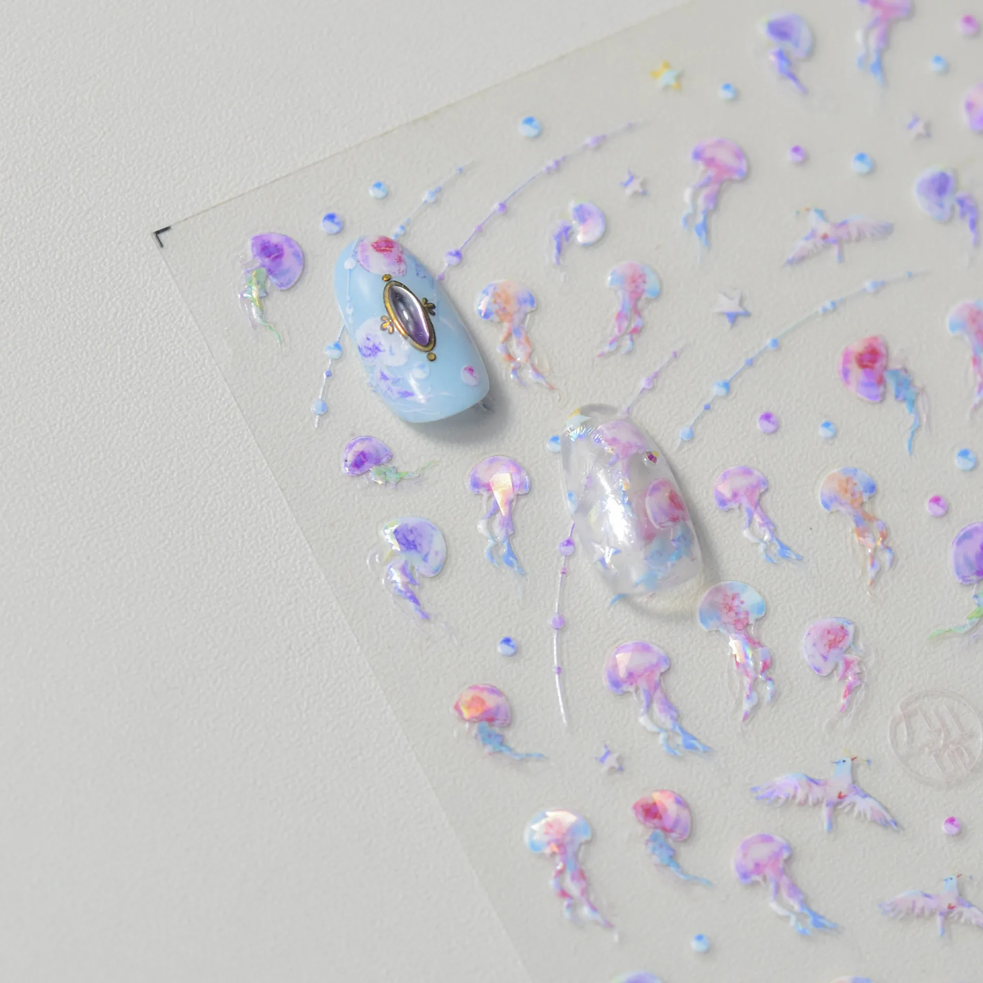 5D Sparkling Jellyfish Fish Nail Stickers High Quality Exquisite Colorful Summer Sea Life Slider Nail Art Decorative Stickers