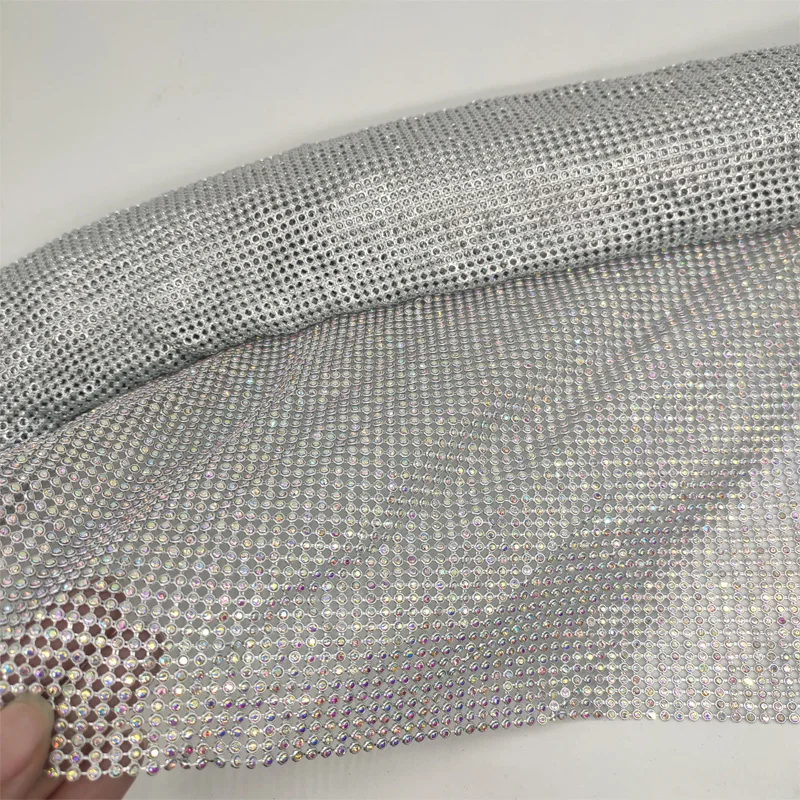 45*120cm AB Rhinestone metal mesh fabric Loose Rhinestones Crystal metallic cloth DIY Kendall Chainmail Dress garment Jewelry