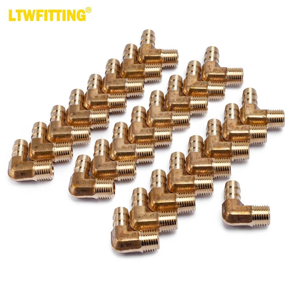 

LTWFITTING LF 90 Deg Elbow Brass Barb Fitting 3/8" Hose Barb x 1/4" Male NPT Thread Fuel Boat Water (Pack of 25)