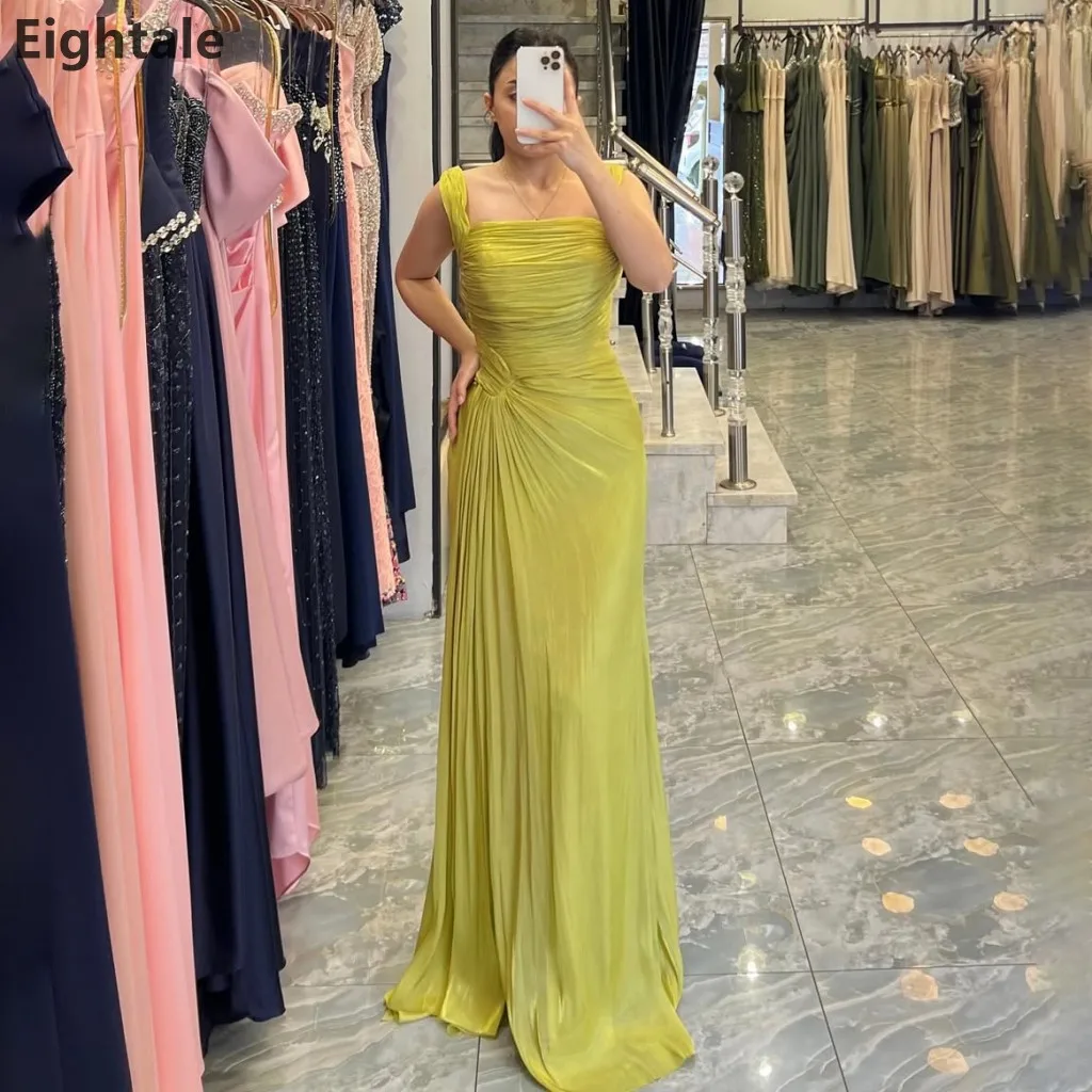 

Eightale 2025 Bright Yellow Maxi Evening Dress Square Neck Wedding Party Formal Prom Dress Dubai Party Gown Customized