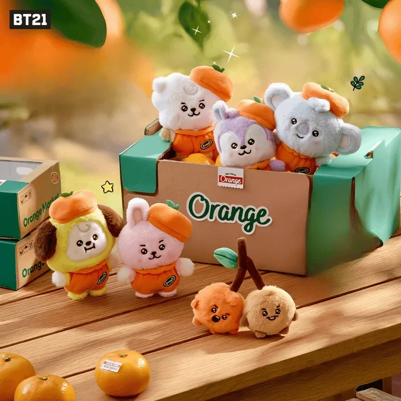 Nouveau BT21 13 cm Orange série jouets en peluche Anime dessin animé en peluche porte-clés sac à dos pendentif BTS périphériques animaux en peluche poupée cadeau
