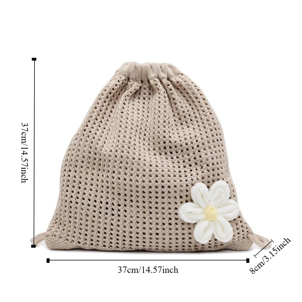 Solid Color Knitting Shoulder Bag Lazy Style Large Capacity Bohemian Crochet Backpack Versatile Hollow Out