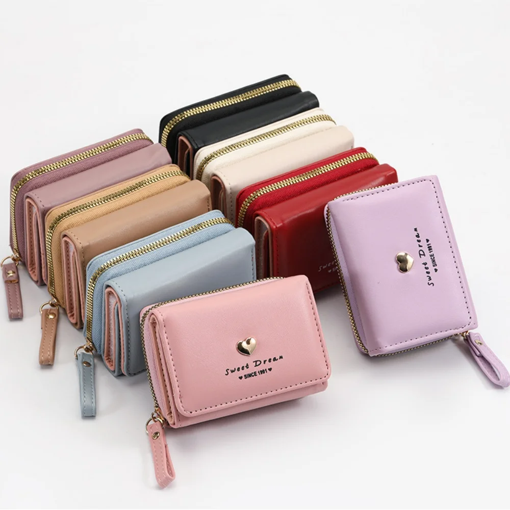 

Модный кошелек-сердечко на молнии с множеством отделений для карт, короткий кошелек для наличных для женщин и студентов, простой кошелек для мелочи