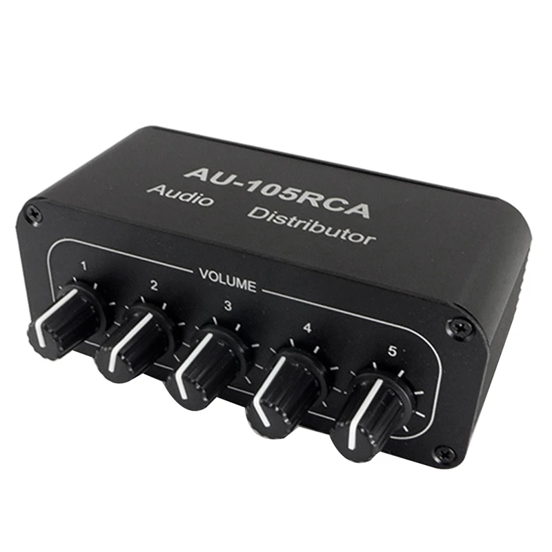 5CH Audio Distributor Stereo Audio Mixer 1 Input 5 Output RCA Splitter for Power Amplifier Active Audio