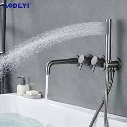 Torneira do chuveiro do banheiro Set com Handshower desviador válvula titular, parede de bronze Mount Spout, banheira Mixer, banho punho duplo, válvula de mistura