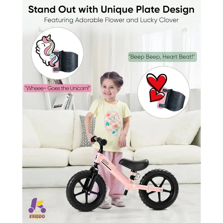 จักรยานทรงตัวสำหรับเด็กวัยหัดเดิน อายุ 2 ปี จักรยานทรงตัวสำหรับเด็กอายุ 2-5 ปี ลูกปืนคู่เพื่อการขับขี่ที่ราบรื่นขึ้น ที่นั่งปรับระดับได้พร้อมแผ่นรองนั่งน่ารัก