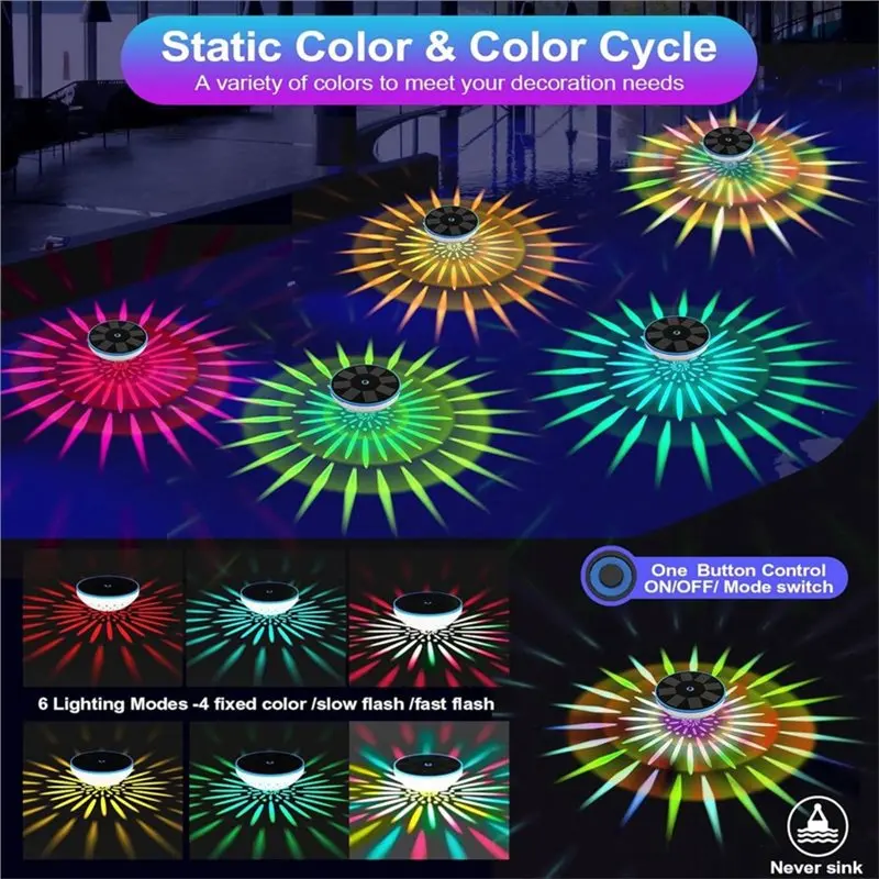 Picture 5: RGB Solar Floating Pool Lights, Smart Auto On/Off IPX8 Waterproof LED Color Changing Light With 6 Lighting Modes-[A22I Store]