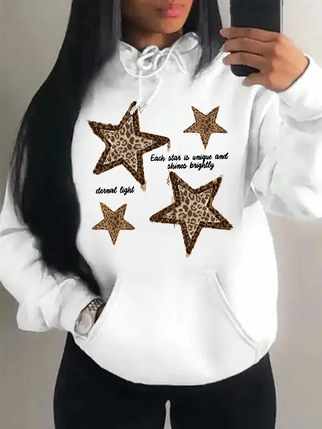 

Retro Blue Star Printed Women's Hoodie Casual Multicolor Vintage Loose Y2K Hoody Comfortable Ladies' Sweatshirt