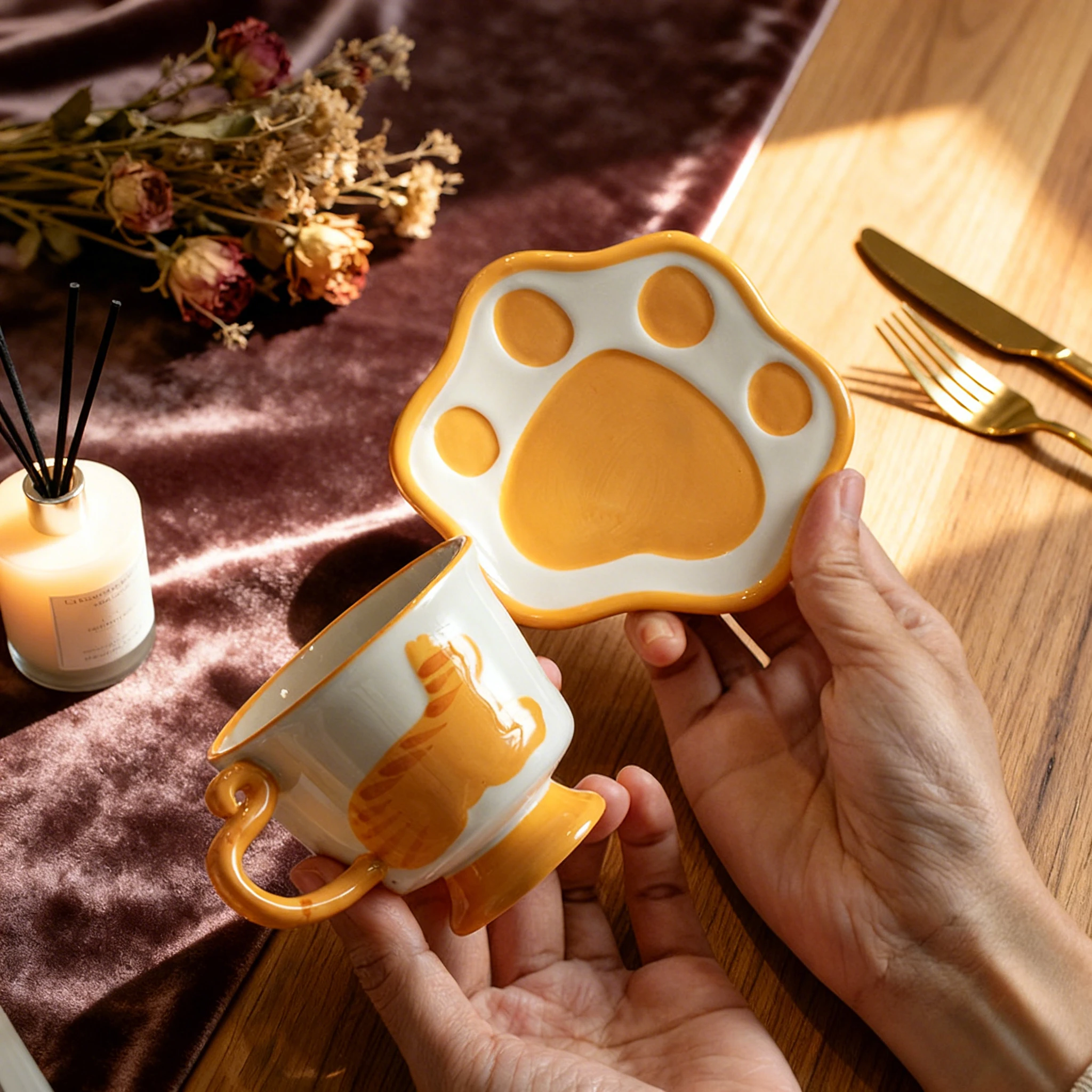 Wholesale Creative Cat Tableware Gift Box, Cute Chubby Orange Cat Design, High-value Housewarming Gift for Home & Party