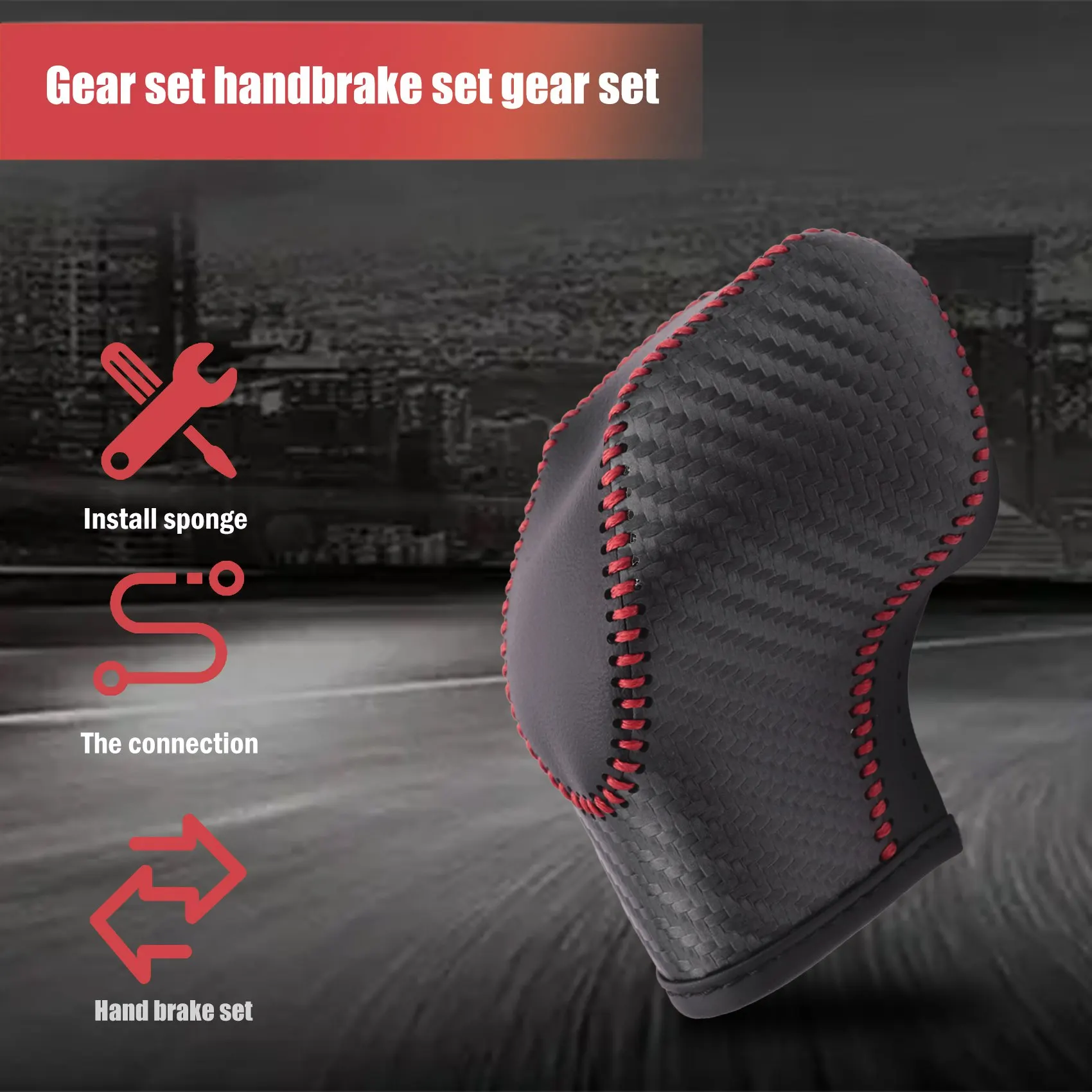 AU33-Car PU Carbon Look Gear Shift Knob Cover For Ford Ecosport Escape / Fusion /C-Max Energi Wagon / Fiesta / Focus