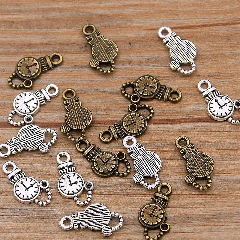 50PCS 9*12mm Two Color Vintage Metal Zinc Alloy Round Steampunk Clock Charms For DIY Necklace Bracelet Jewelry Making Findings