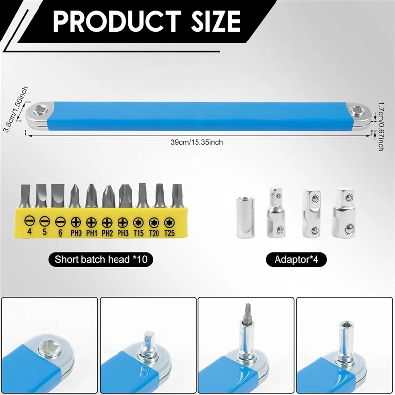 ABRS-Offset Extension Wrench 15 Inch Tight Reach Extension Wrench Set Universal Zero Degree Ratchet Tool For Tight Space
