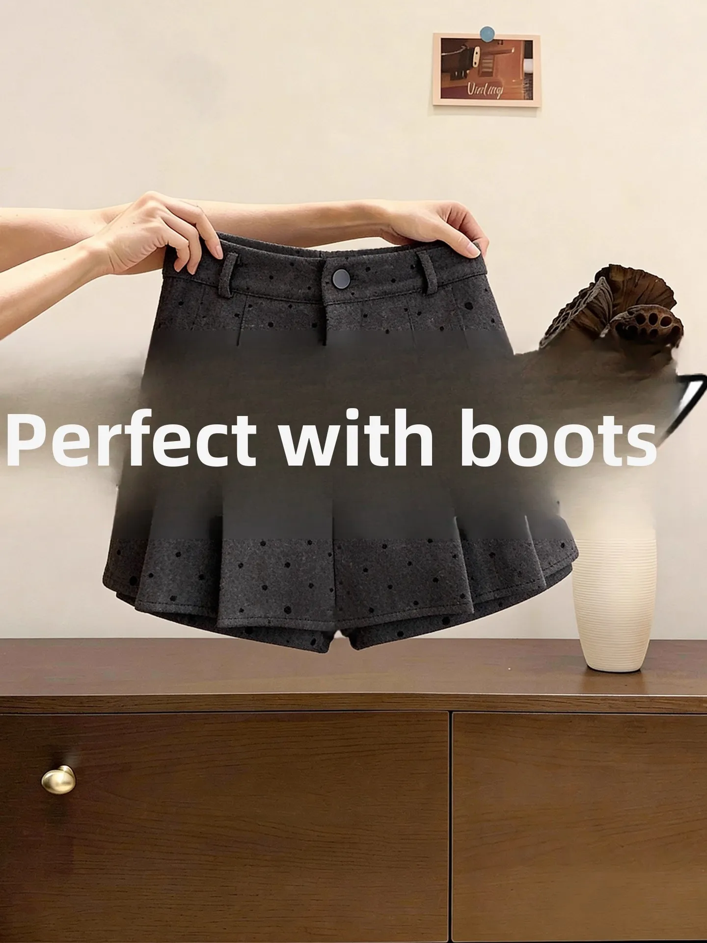 plus Size High Waist Thickened Grey Polka Dot Anti-Light Skirt Women's Autumn Winter Fashion Half-length Skirt Slimming Effect