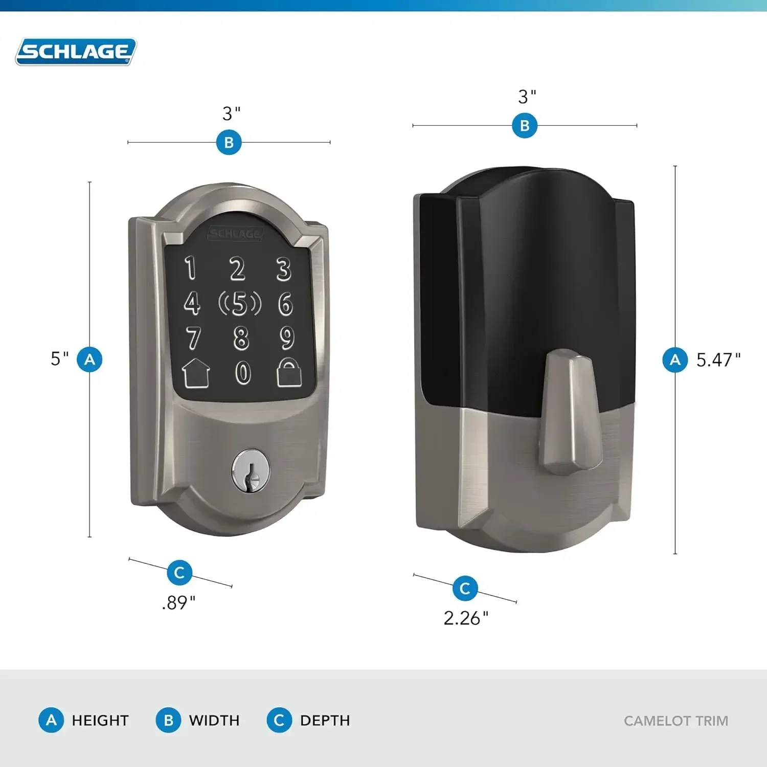 США BE499WB CAM 622, Encode Plus, умный замок с засовом Wi-Fi, дверной замок с сенсорным экраном без ключа и отделкой Camelot, матовый черный