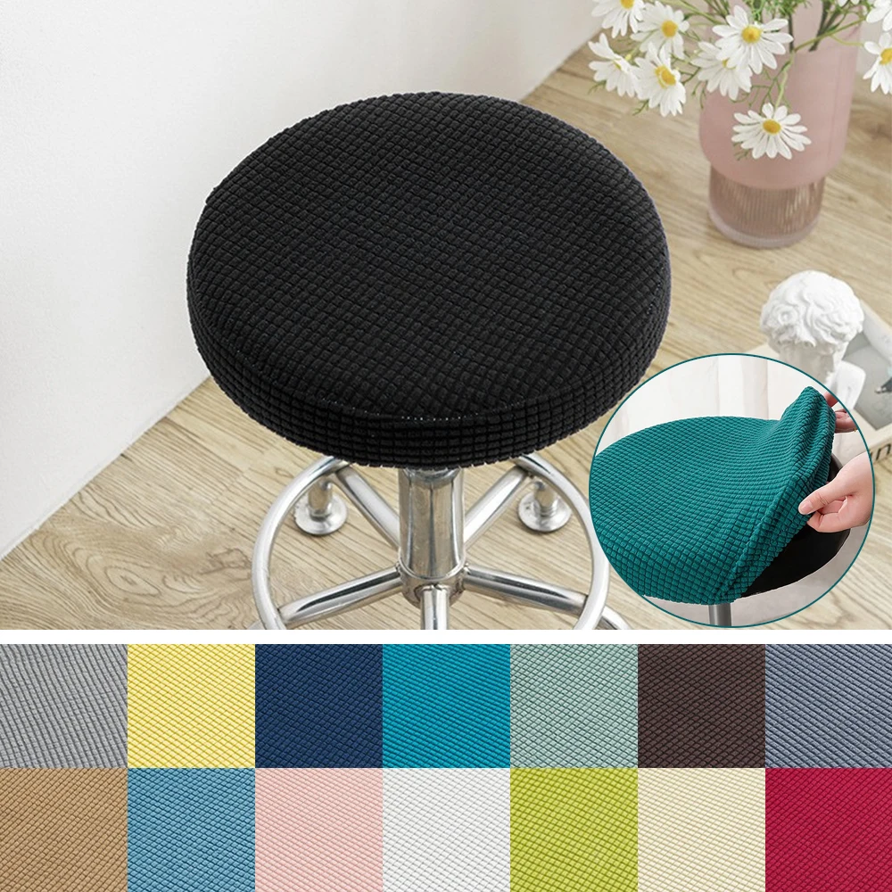 

1pc Round Chair Covers Bar Stool Cover Elastic Dining Chair Cover Solid Color Home Chair Slipcover Stretchable Washable 30-40cm