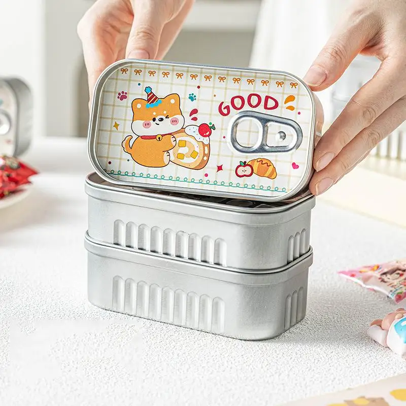 1/4Pcs Sardine Can Shaped Storage Tin Box Portable Metal Material Sealed Jar With Lid For Storing Small Items Household Goods