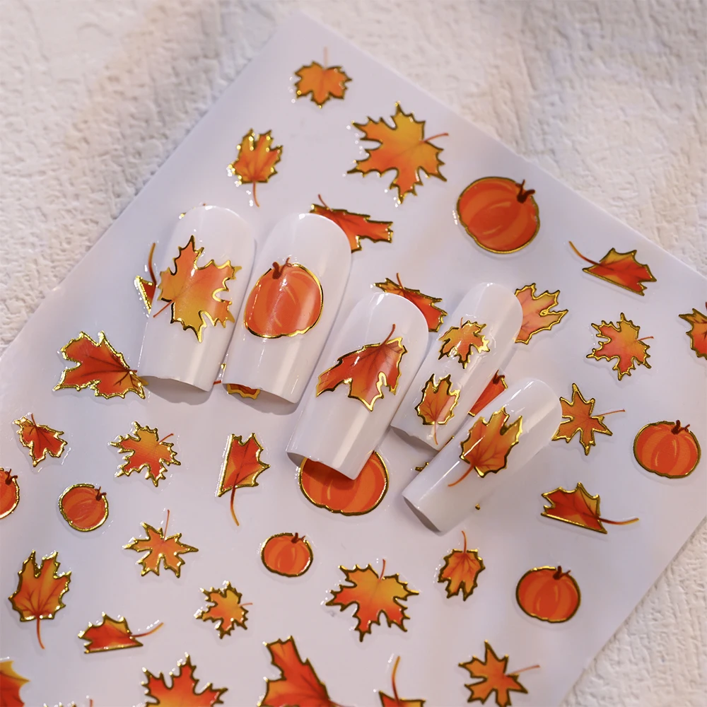 1PC Autumn Maple Leaves Nail Art Stickers Decals 3D Gold Leaf Design Self-Adhesive Manicure Foils Plants Themed Fall Nail Decor*