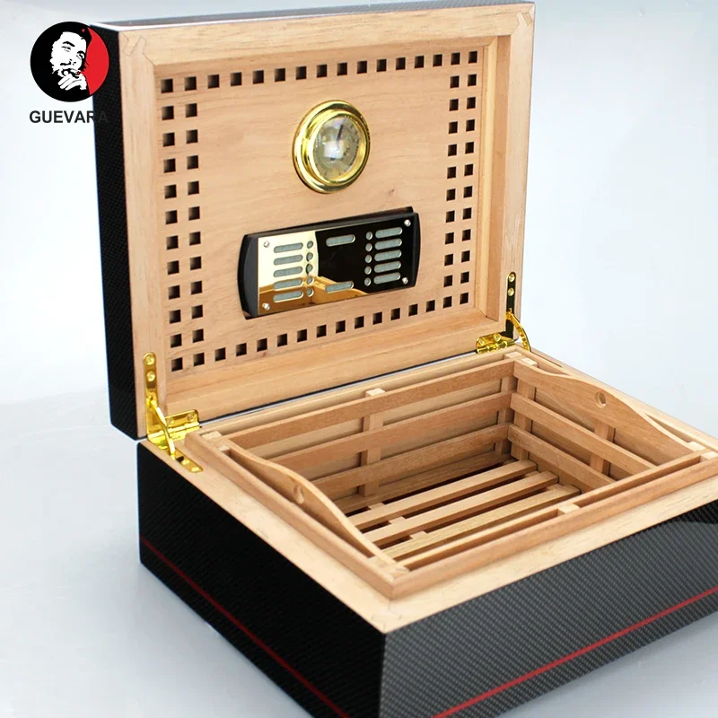 

GUEVARA Carbon Fiber Humidor Cigar Humidor Solid Wood Cedar Wood Moisturizing Box Cigar Box