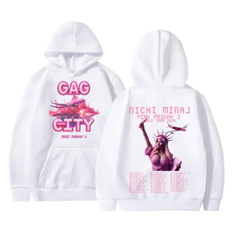 Rapper Nicki Minaj GAG CITY Pink Friday 2 Tour Graphic Hoodie Men Women Hip Hop Oversized Hoodies Male Fleece Cotton Sweatshirt