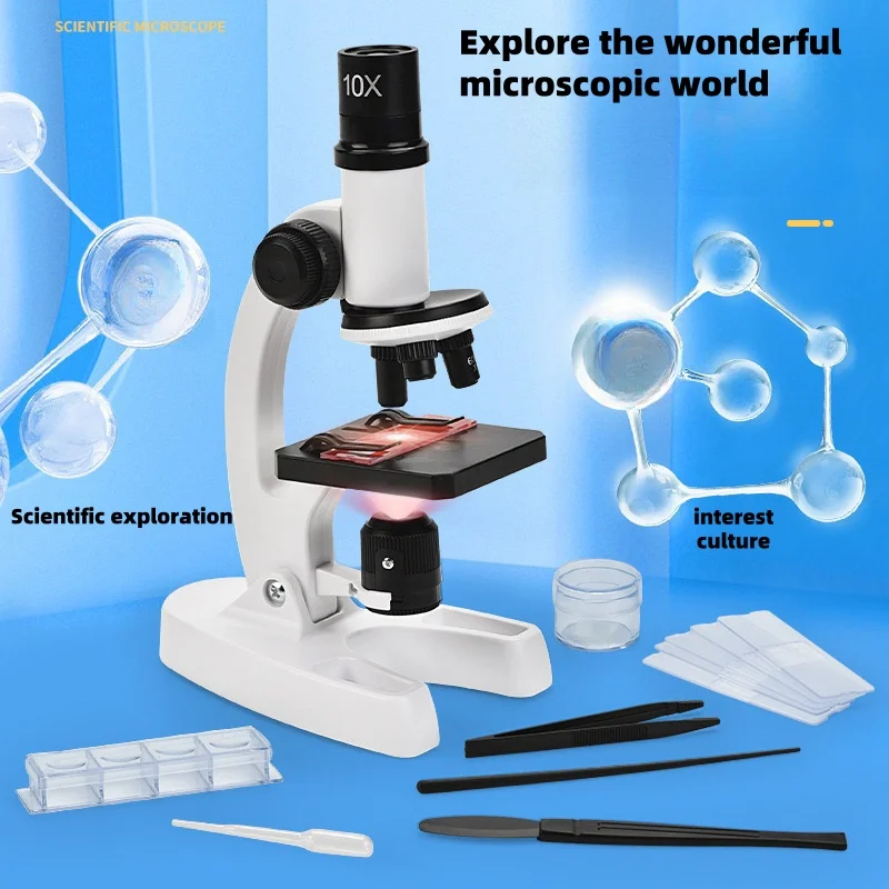 QS Popular Science Learning Portable Toy Children Educational Gift Kids 1200X Stem Microscope Exploring Set Toys For Ages 3-8