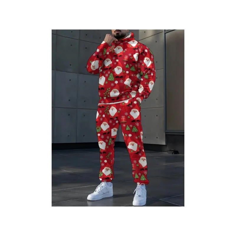 Setelan Hoodie Pria 3D Longgar 2025 Motif Liburan Setelan Olahraga Dua Potong Pakaian Kasual Gaya Sporty