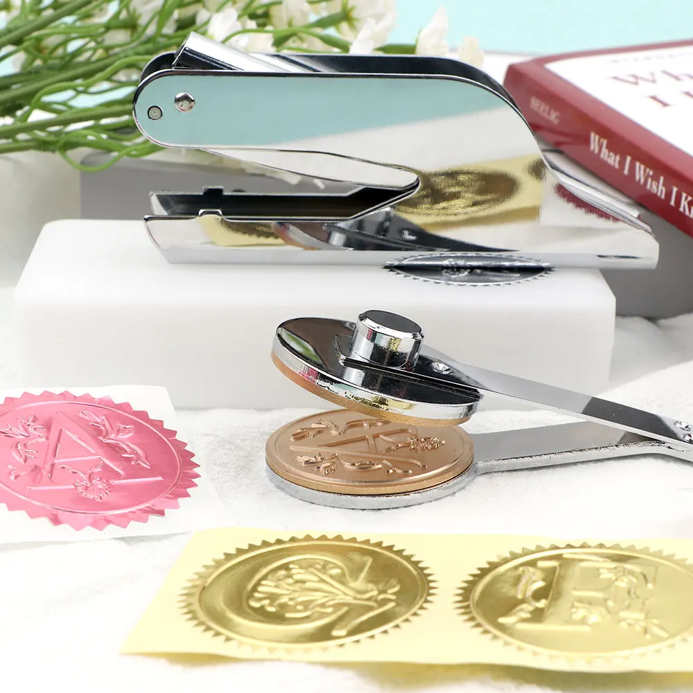 

Hand-Held Embossing Stamp Custom Address Embosser Personalized Logo Design Custom Initials & Text Stamps for Library Book DIY