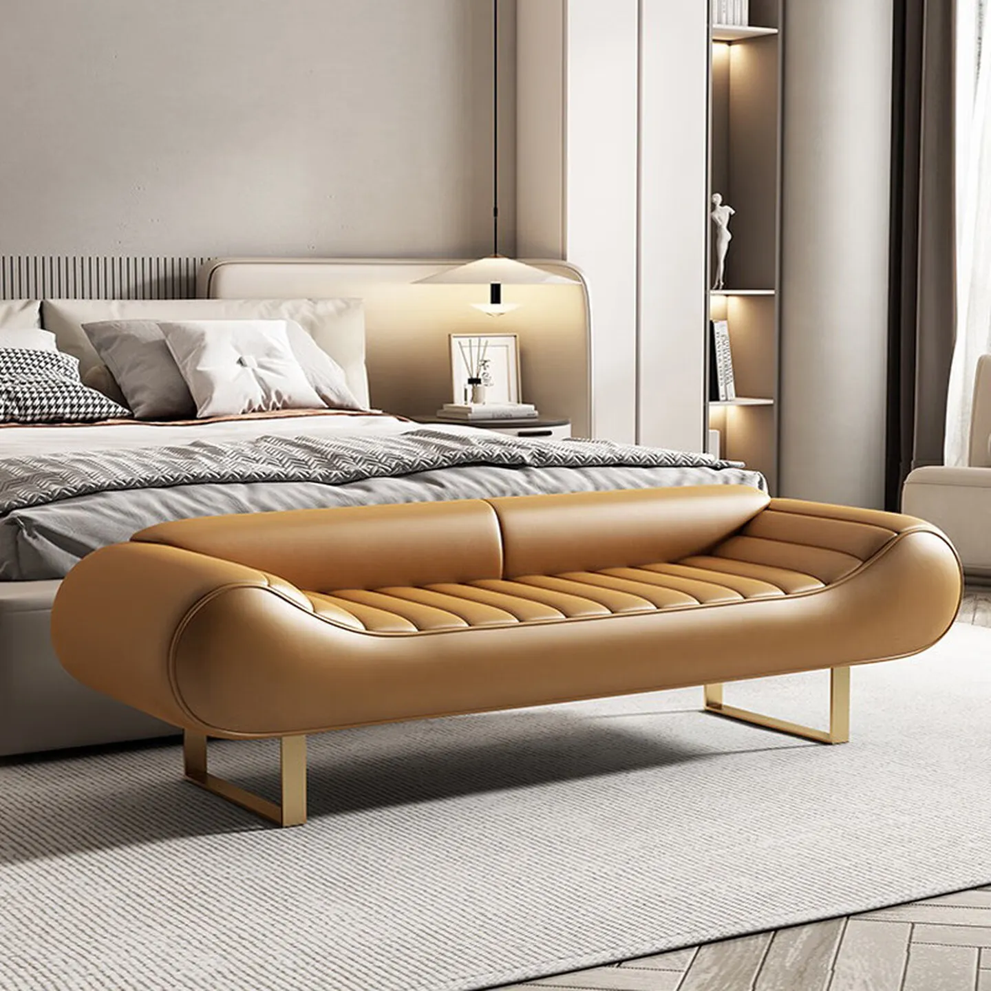 Light luxury master bedroom bedside small sofa couple spring stool bedside stool bed front bed couple clothes stool hotel bench