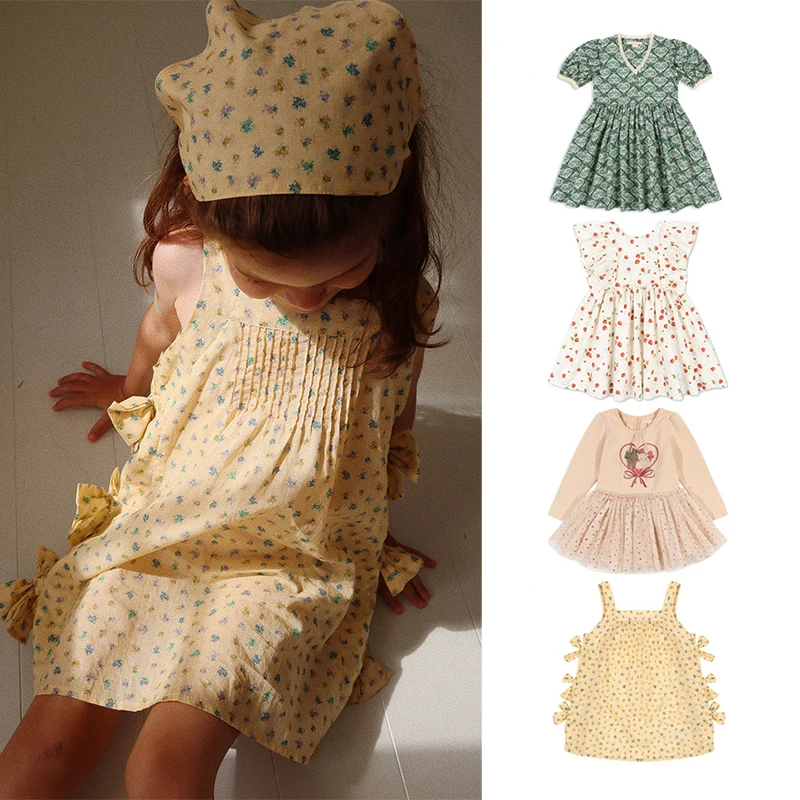 

Платье для девочек 25, летняя новая детская одежда, сетчатое платье для девочек, детское платье с короткими рукавами и бантом с цветочным принтом, сетчатая юбка с котенком