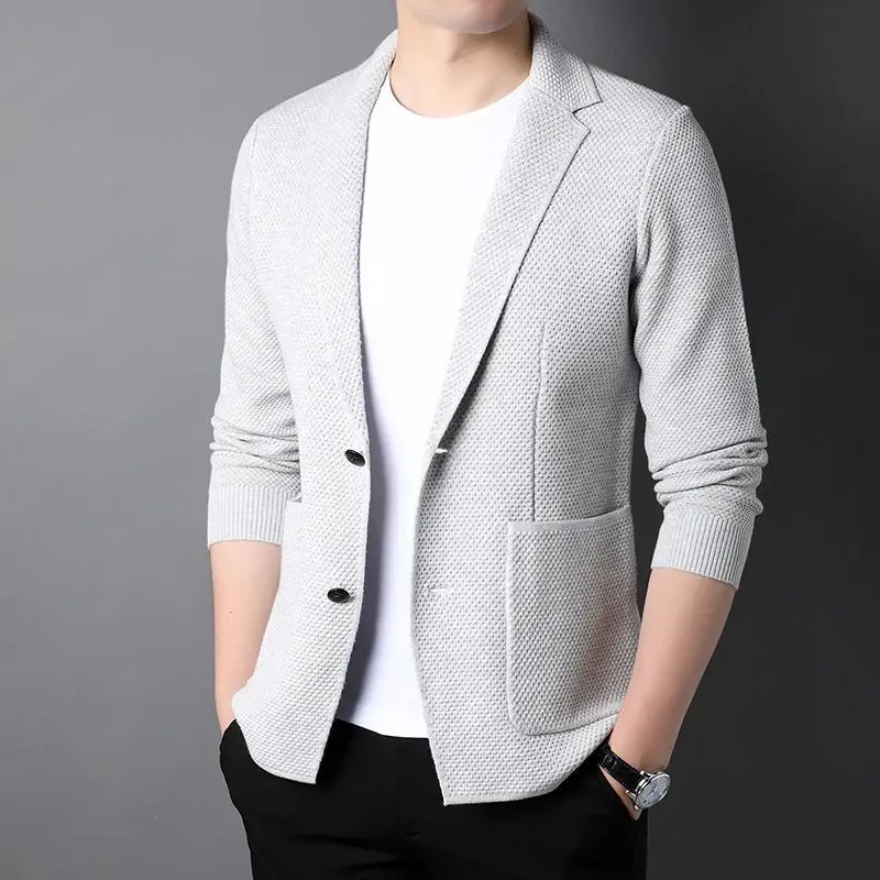 Top Grade Wool 5% New Brand Fashion Knit Korean Style Cardigan Men Slim Fit Sweater Casual Solid Coats Jacket Mens Clothes 2023