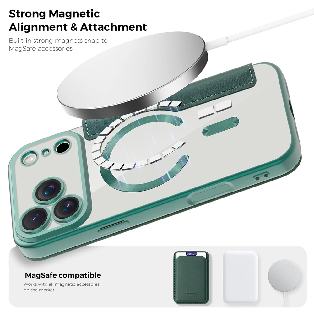 Flip-Lederhülle für iPhone 18 17 Air 16 Promax 15 Pro Max 14 Plus 13 PM 12 mit Kartenhalter, magnetischer Halterung und kabelloser Ladefunktion – Detail 9