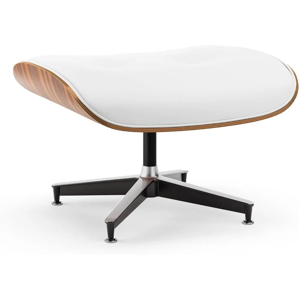 เก้าอี้พักผ่อนและออตโตมันสไตล์มิดเซ็นจูรี่ หุ้มด้วยหนัง PU สีขาวคุณภาพสูง ดีไซน์คลาสสิกทันสมัย โครงไม้ปาลิแซนเดอร์ ฐานแข็งแรงทนทาน