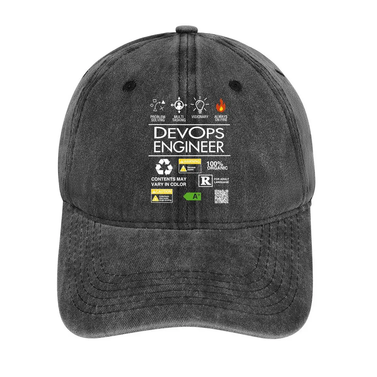 

DevOps Engineer Badges and Symbols Displaying Professional Attributes and Certifications Washed Baseball Cap