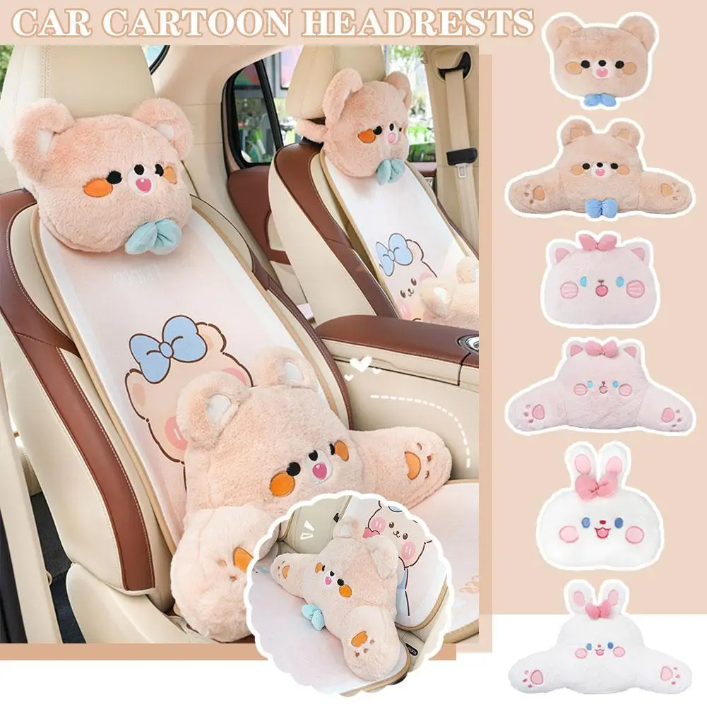 Universal Soft Plush Neck Pillow Car Headrest Neck Car Car Pad Cartoon Support Supplies Safety Bowknot Cute Neck Bear J8m5