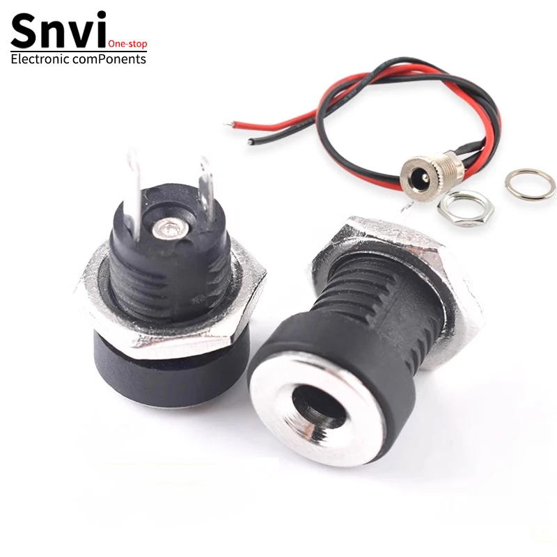5pcs 5A 30V DC Power Supply Jack Socket Female Panel Mount Connector 5.5 2.1mm Plug Adapter 2 Terminal Types 5.5x2.1 DC-022B