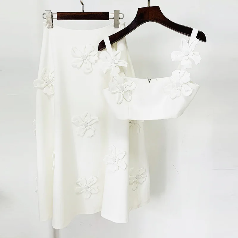 2025 New Star Fashion Strap Top, Three Dimensional Flower Half Skirt Set, Two Piece Set