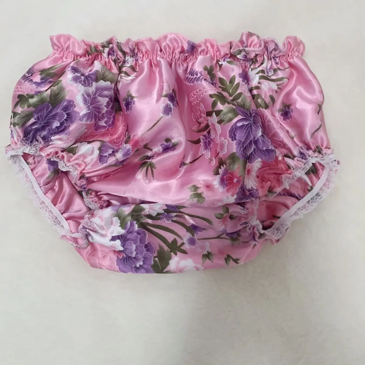 Glossy Floral Print Satin Men Pink Lingerie Panties Plus Size Underwear Sexy Medium Waist Briefs