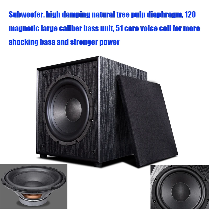12インチ重低音木製アクティブサブウーファー5.1ホームシアターブックシェルフワイヤレスBluetoothサウンドシステムスピーカー